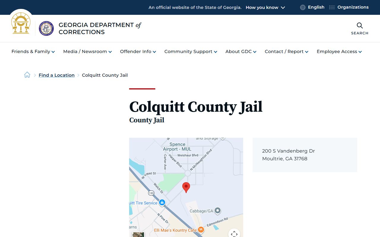 Colquitt County Jail GDC profile for inmate custody lookup