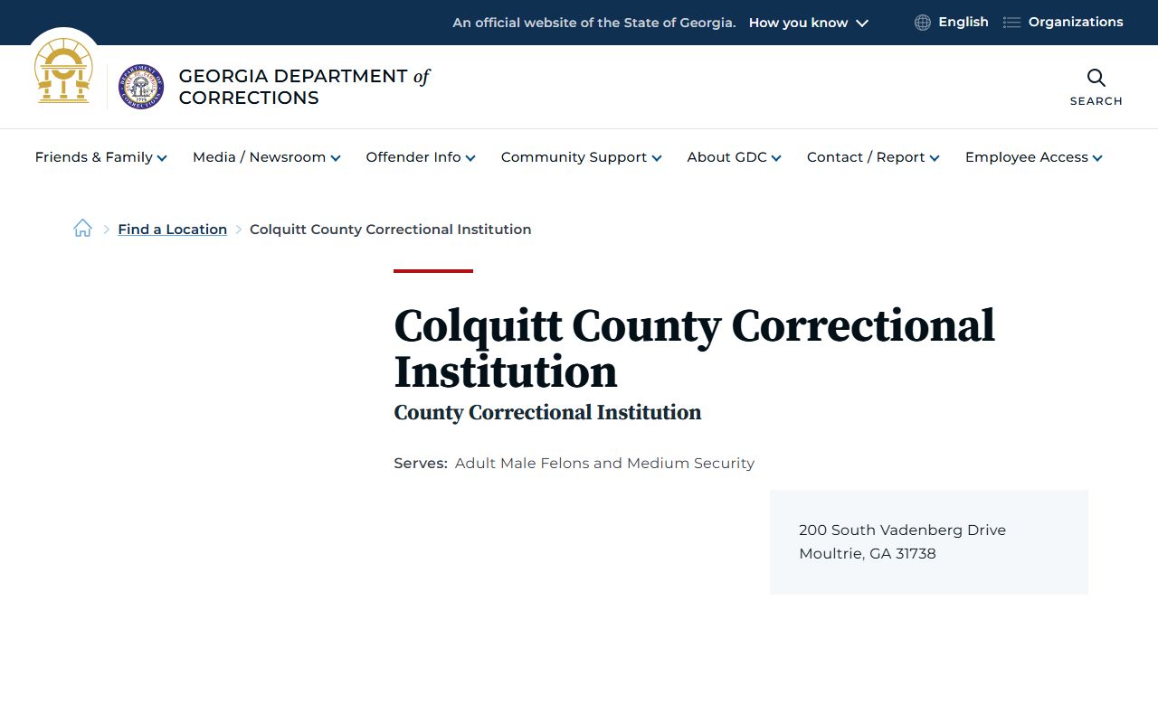 Colquitt County Correctional Institution GDC inmate lookup profile