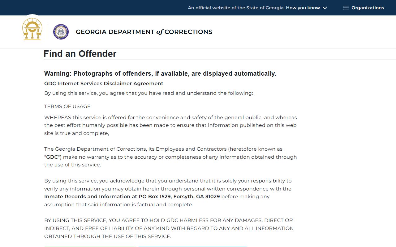 Georgia GDC Colquitt County inmate offender query search fields