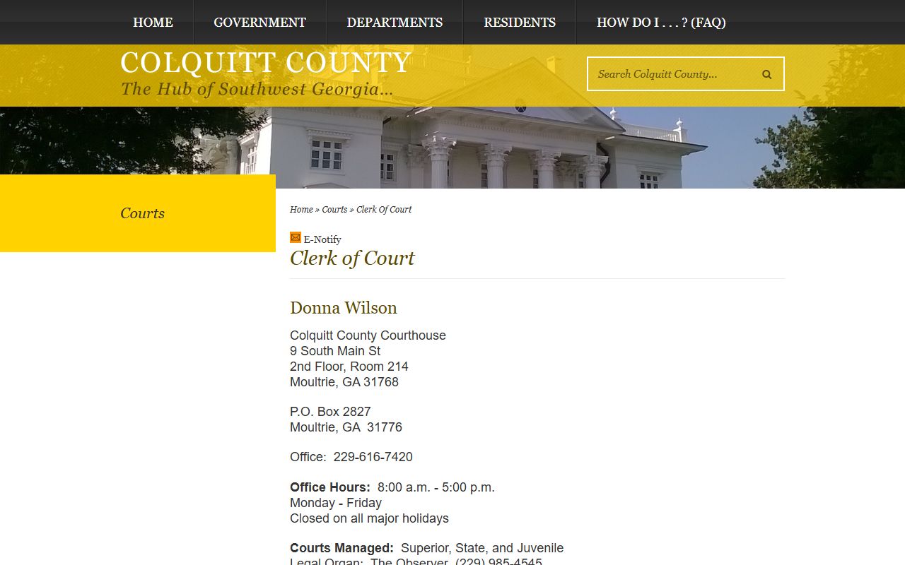 Colquitt County court records after jail arrest clerk page